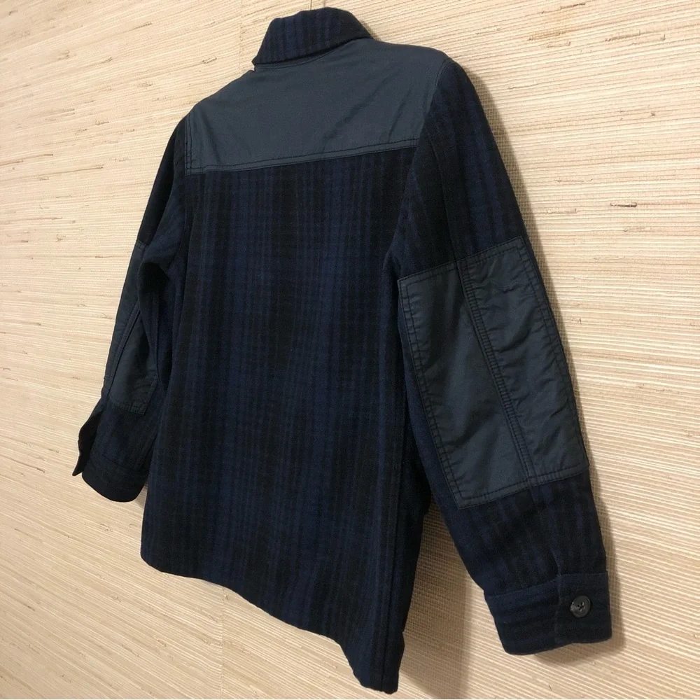 GAP Kids Black/Navy Blue Plaid Button Front Coat Camp Jacket Size 12